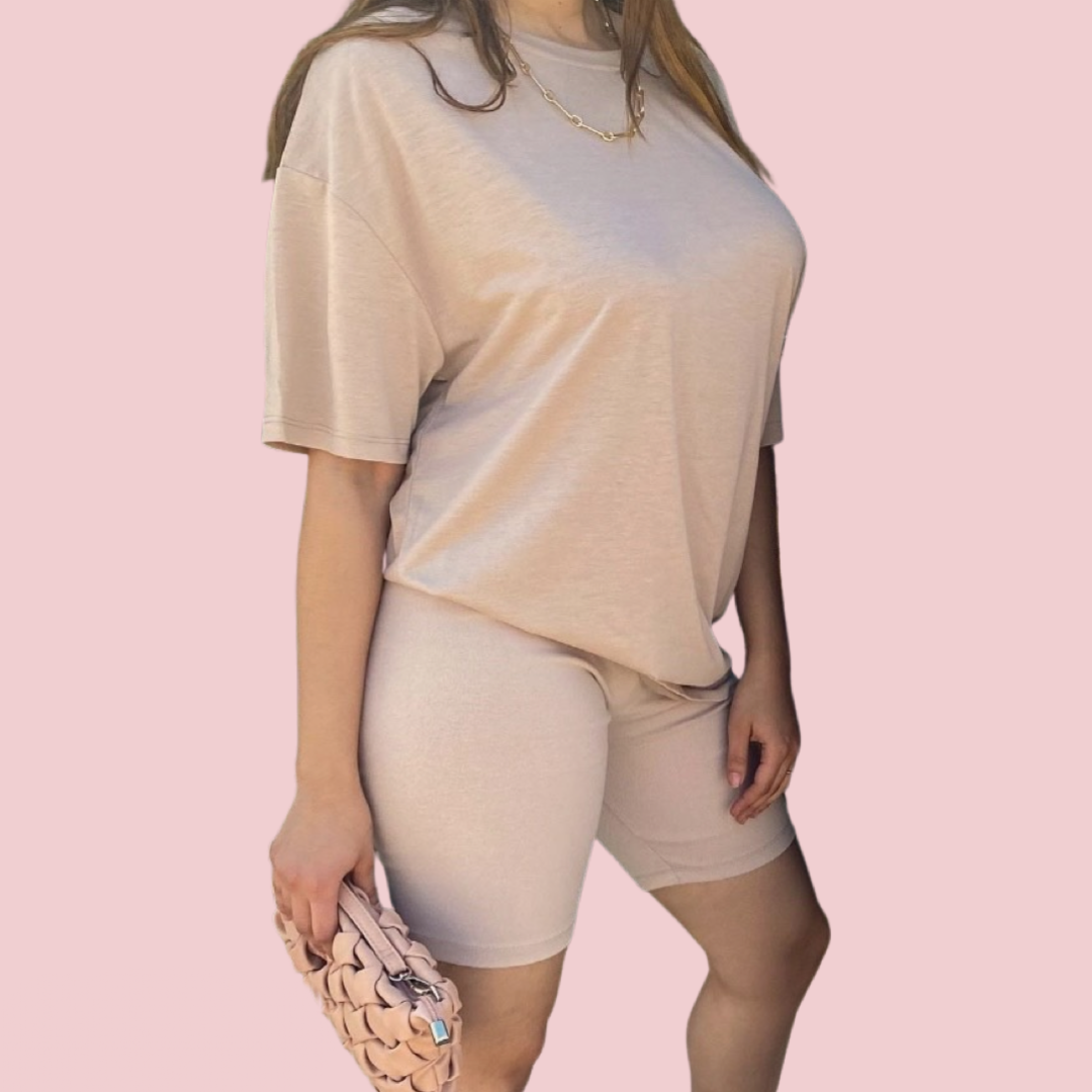 Oversized Biker Short Set NUDE